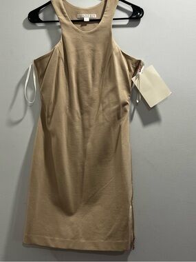 Boston Proper Beige Cold-Shoulder Mini Dress